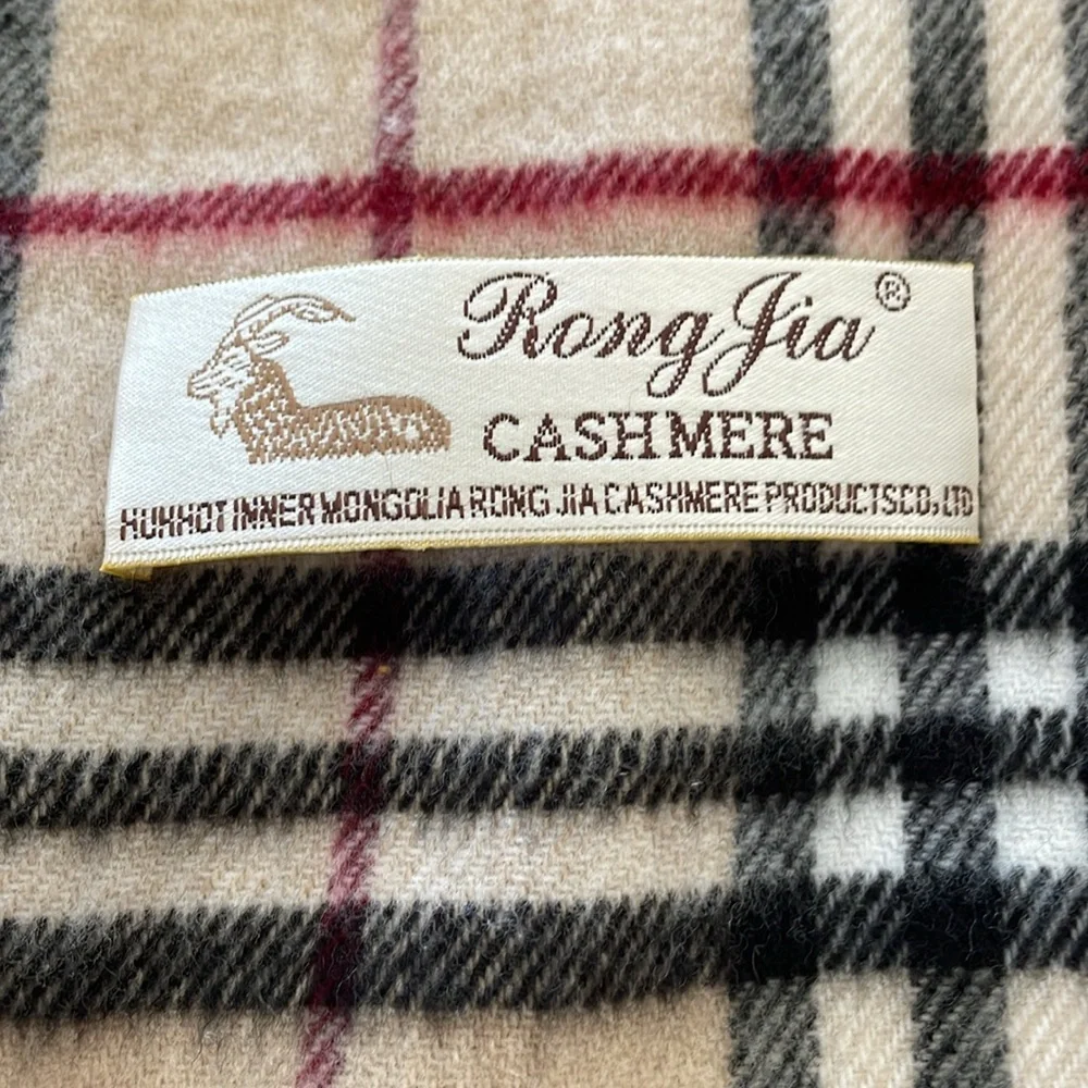 MONGOLIAN CASHMERE Plaid Scarf Brown Black Red‎ Tartan Rong Jia Shawl Wrap - Picture 3 of 3